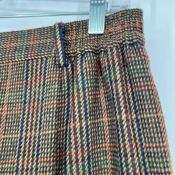 Vtg Sag Harbor Petite Pleated Wool Dress Pants Trouser Women 12 Brown Glen Plaid - Picture 5 of 13